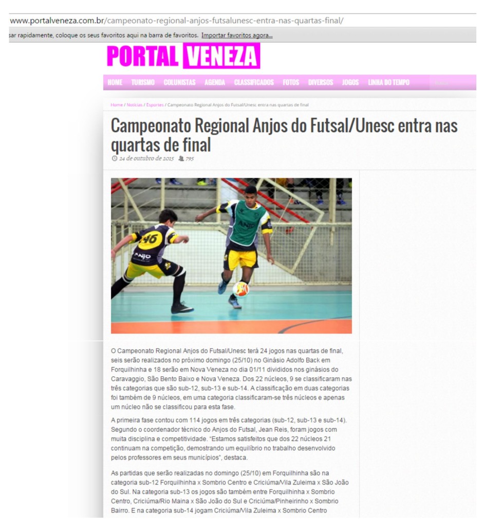 Anjos do Futsal no Portal Veneza - 24/10/2015