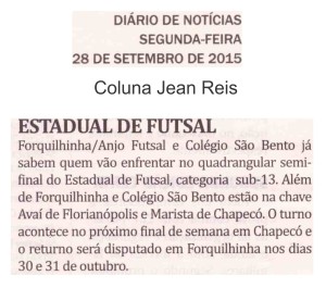 Anjos do Futsal no Jornal Diário de Notícias - 28/09/2015