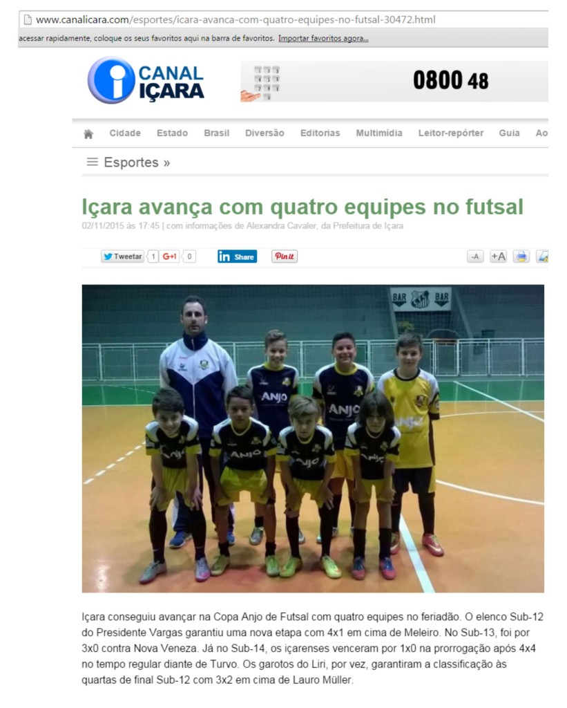 Anjos do Futsal no Portal Canal Içara - 02/11/2015