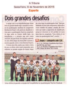 Anjos do Futsal no Jornal A Tribuna - 06/11/2015