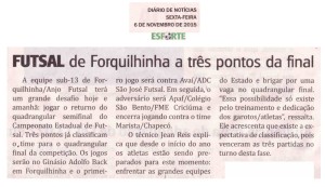 Anjos do Futsal no Jornal Diário de Notícias - 06/11/2015