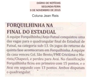 Anjos do Futsal no Jornal Diária de Notícias - 09/11/2015