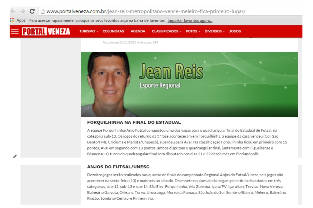 Anjos do Futsal no Portal Veneza - 11/11/2015