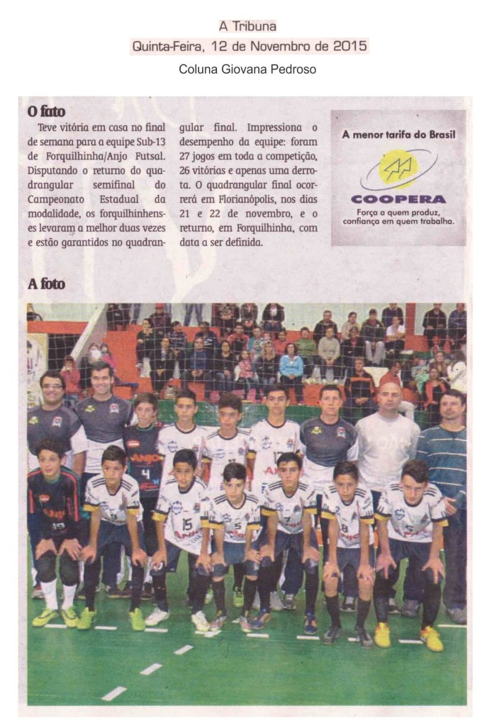 Anjos do Futsal no Jornal A Tribuna - 12/11/2015