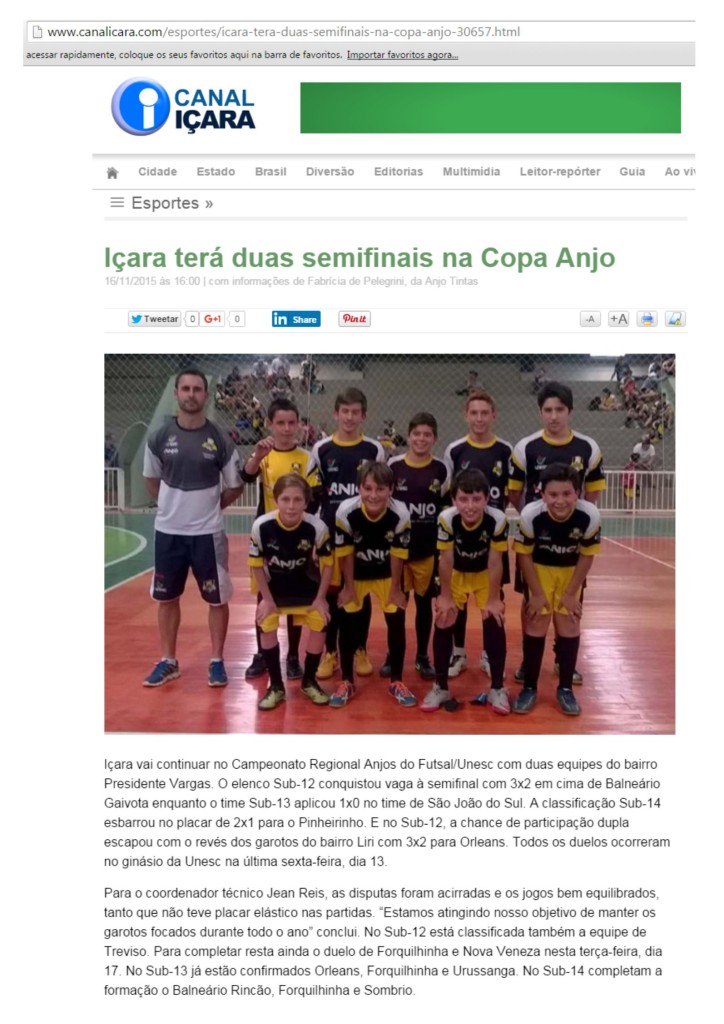 Anjos do Futsal no Canal Içara - 16/11/2015