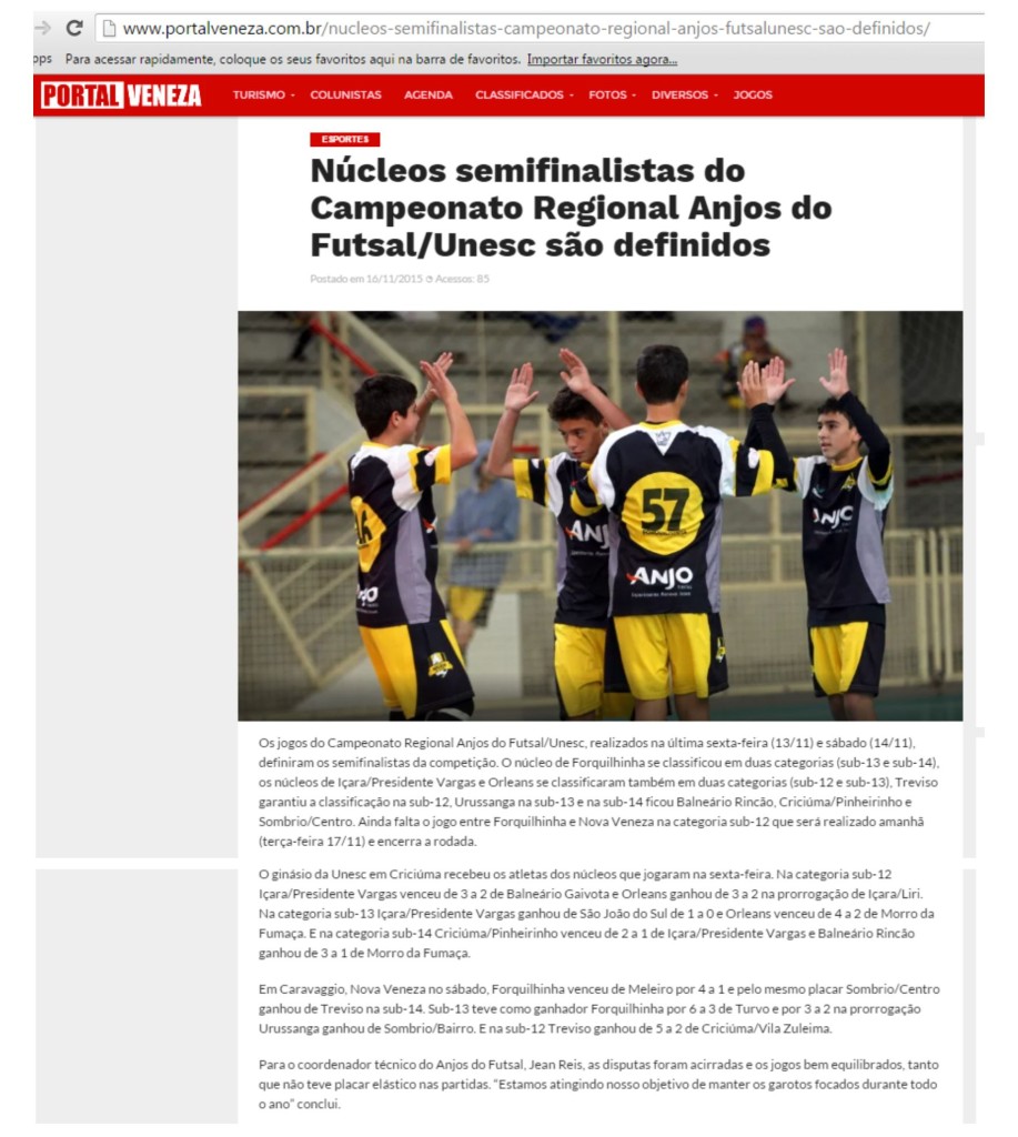 Anjos do Futsal no Portal Veneza - 16/11/2015
