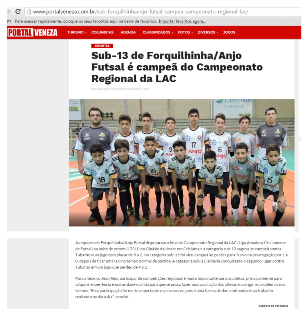 Anjos do Futsal no Portal Veneza - 18/11/2015