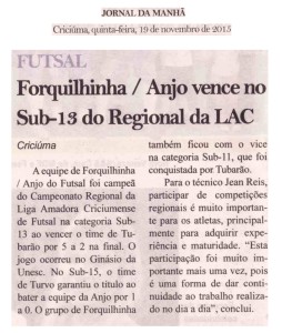 Anjos do Futsal no Jornal da Manhã - 19/11/2015