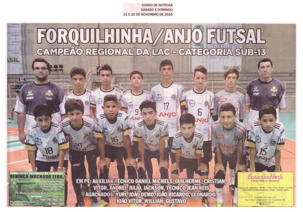 Anjos do Futsal no Jornal Diário de Notícias - 20 e 21/11/2015
