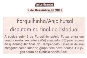 Anjos do Futsal no Jornal Volta Grande - 03/12/2015