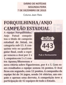 Anjos do Futsal no Jornal Diário de Notícias - 07/12/2015