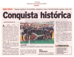 Anjos do Futsal no Jornal A Tribuna - 08/12/2015