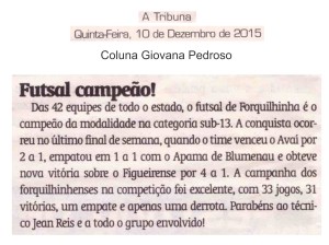 Anjos do Futsal no Jornal A Tribuna -10/12/2015