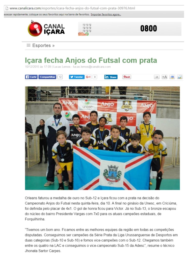 Anjos do Futsal no Canal Içara - 10/12/2015