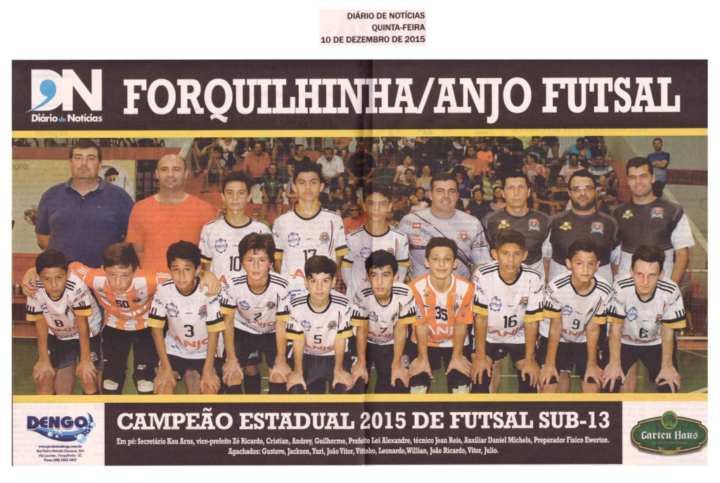 Anjos do Futsal no Jornal Diário de Notícias - 10/12/2015