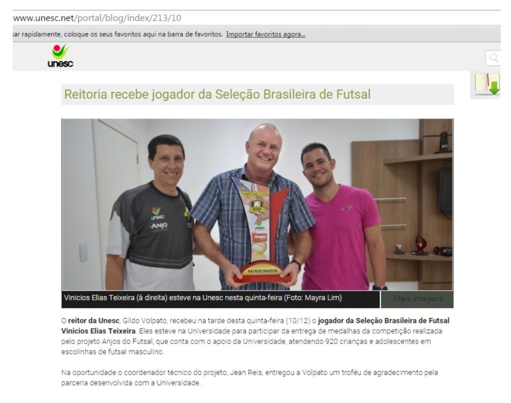 Anjos do Futsal no Blog da Unesc - 10/12/2015
