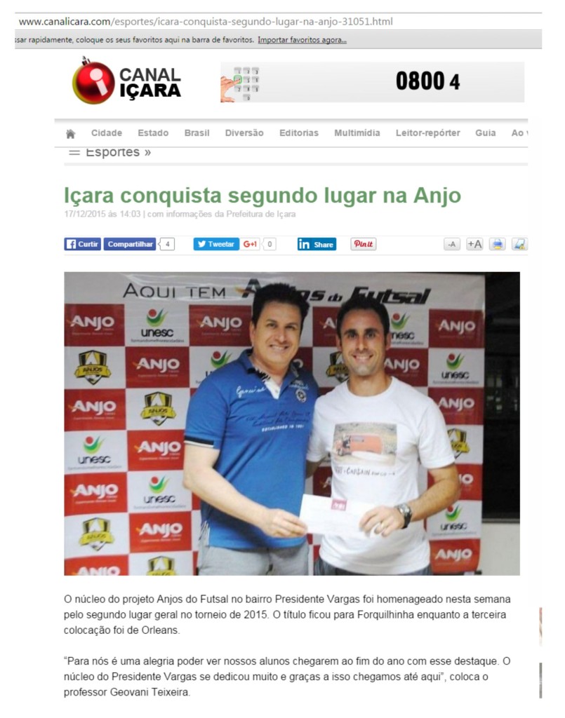 Anjos do Futsal no Canal Içara - 17/12/2015