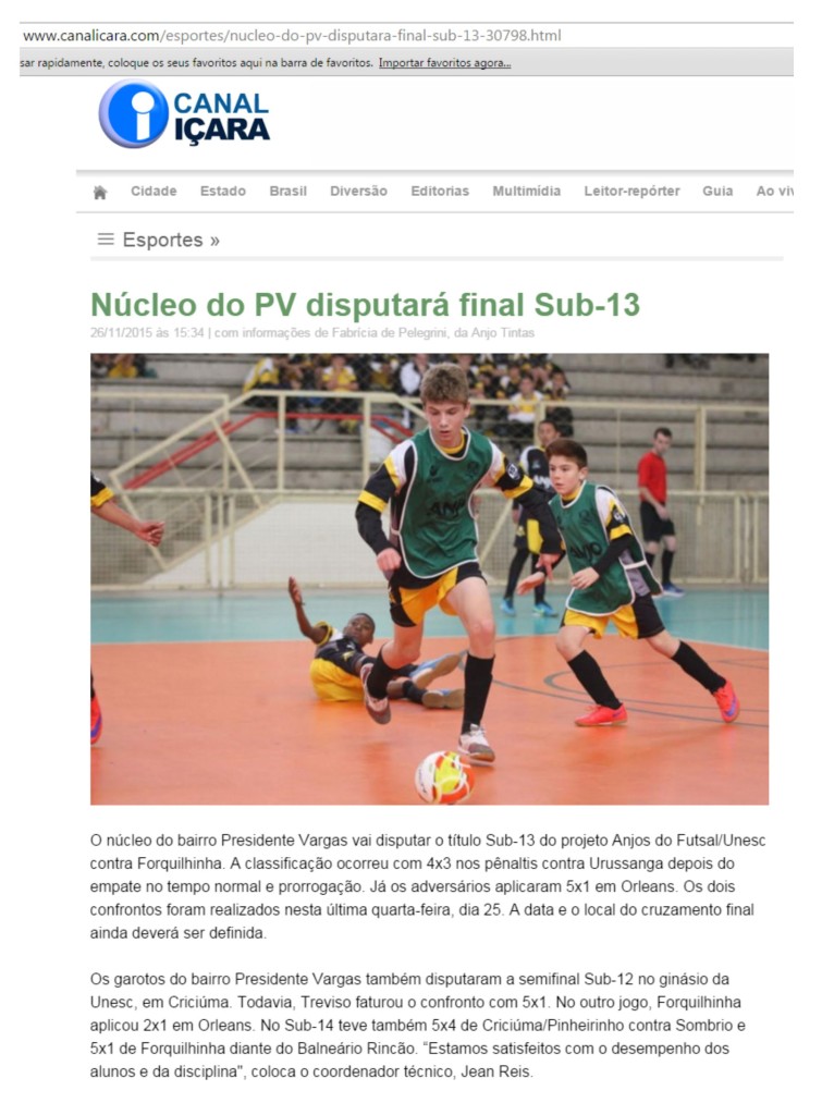 Anjos do Futsal no Canal Içara - 26/112015